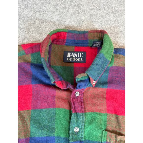 Vintage 90s Basic Options Plaid Button Down Shirt Mens XL Multicolor Work Goth - Picture 2 of 7